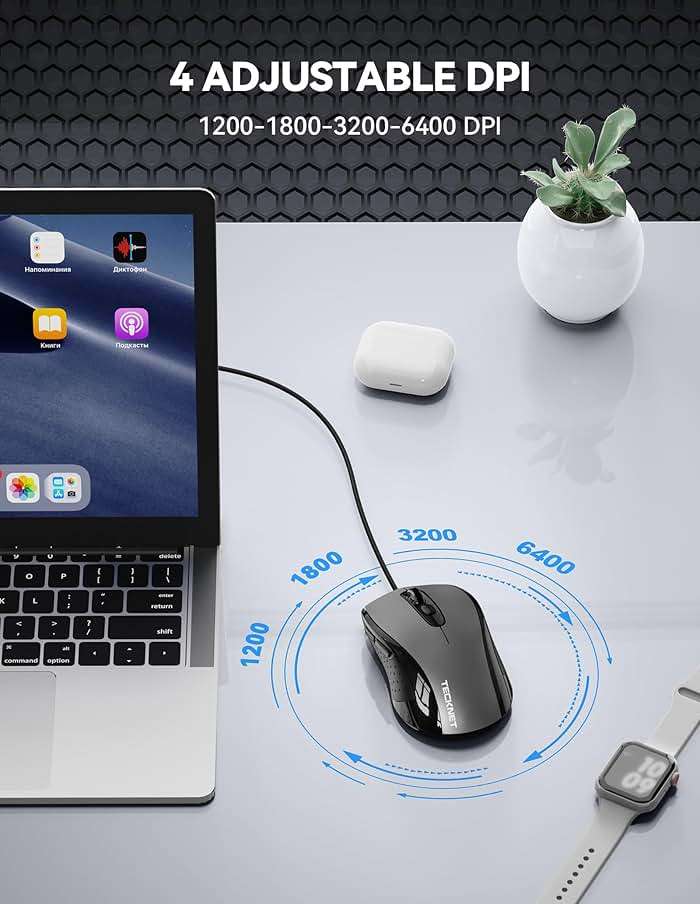 TECKNET USB-A Wired Mouse for Laptop Computer with 2-Button,Home and Office 5FT Corded Mouse, 1600DPI Ergo-Optic Shape PC Mouse Wired for Chromebook,PC,Desktop,Notebook-Black - Image 3