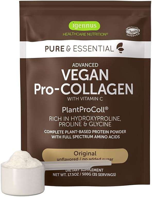 Igennus Vegan Collagen Peptide Powder, Enhanced with Glycine, Proline & Hydroxyproline & Cofactor Vitamin C, Non GMO, Complete Vegetarian Plant Based Collagen Powder Booster, 35 Servings - Image 1