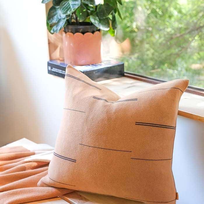 Lumi Living 100% Cotton Knitted Soft Modern Geometric Dash Lines Throw Pillow Cover (Thin Line Baked Clay, 18" x 18") - Image 3
