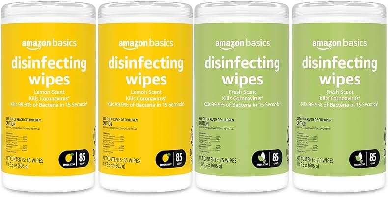 Amazon Basics Disinfecting Wipes, Lemon & Fresh Scent, Sanitizes, Cleans, Disinfects, Deodorizes, 340 Count (4 Packs of 85), Packaging May Vary - Image 1