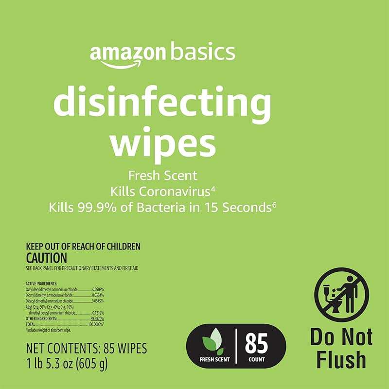 Amazon Basics Disinfecting Wipes, Lemon & Fresh Scent, Sanitizes, Cleans, Disinfects, Deodorizes, 340 Count (4 Packs of 85), Packaging May Vary - Image 4