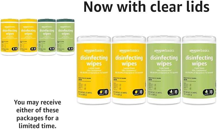 Amazon Basics Disinfecting Wipes, Lemon & Fresh Scent, Sanitizes, Cleans, Disinfects, Deodorizes, 340 Count (4 Packs of 85), Packaging May Vary - Image 7