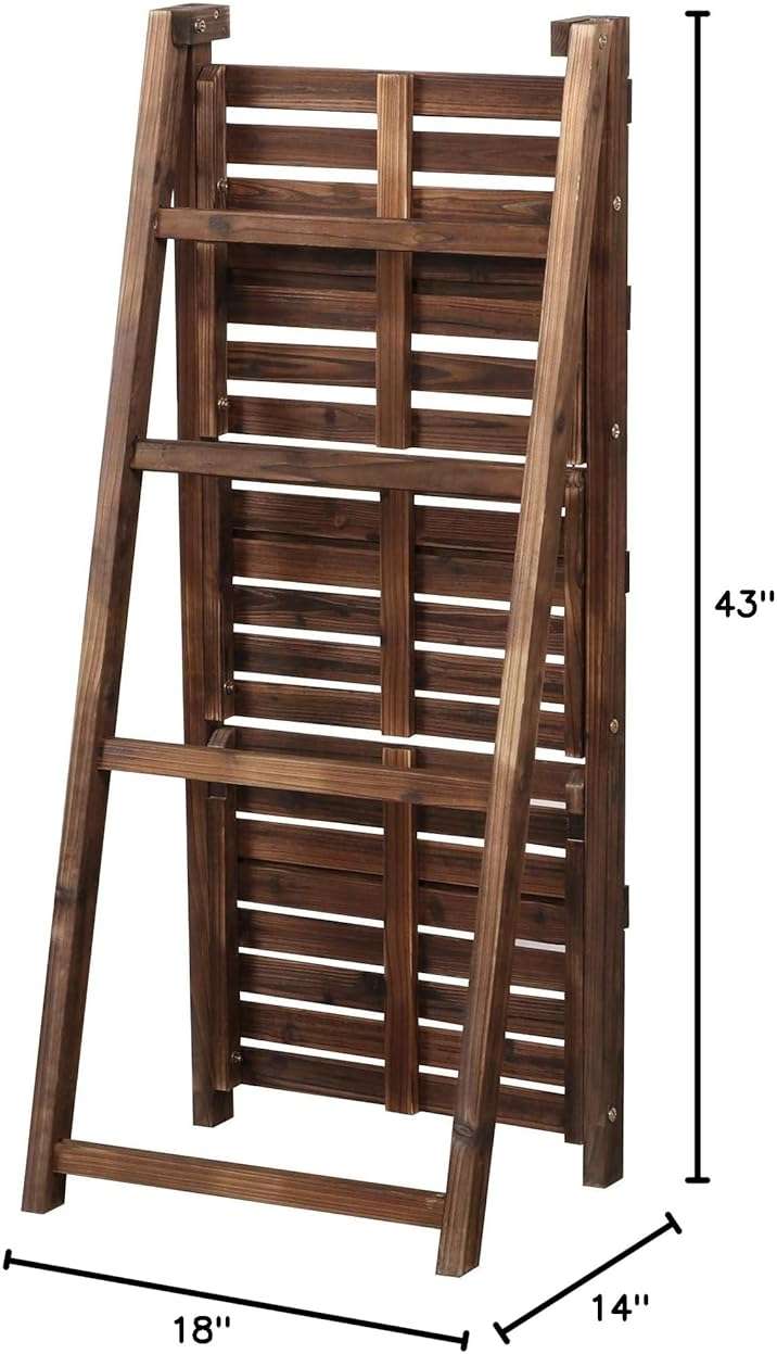 Yaheetech Foldable Ladder Shelves, Decorative Wall-Leaning Home Office Storage Rack Shelves, Display Shelving for Livingroom Bedroom Balcony, Fir Wood Brown, Simple Assembly 4 Tier - Image 3