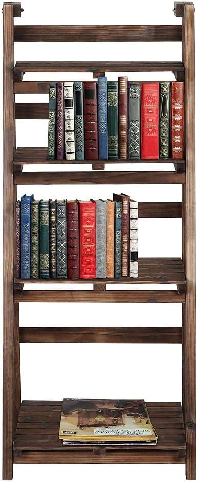 Yaheetech Foldable Ladder Shelves, Decorative Wall-Leaning Home Office Storage Rack Shelves, Display Shelving for Livingroom Bedroom Balcony, Fir Wood Brown, Simple Assembly 4 Tier - Image 6