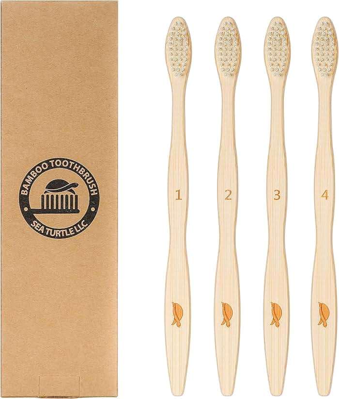 Sea Turtle Plant-Based Bristles, Bamboo Toothbrushes, Soft Natural Toothbrush for Adults (4 Pack) - Image 1