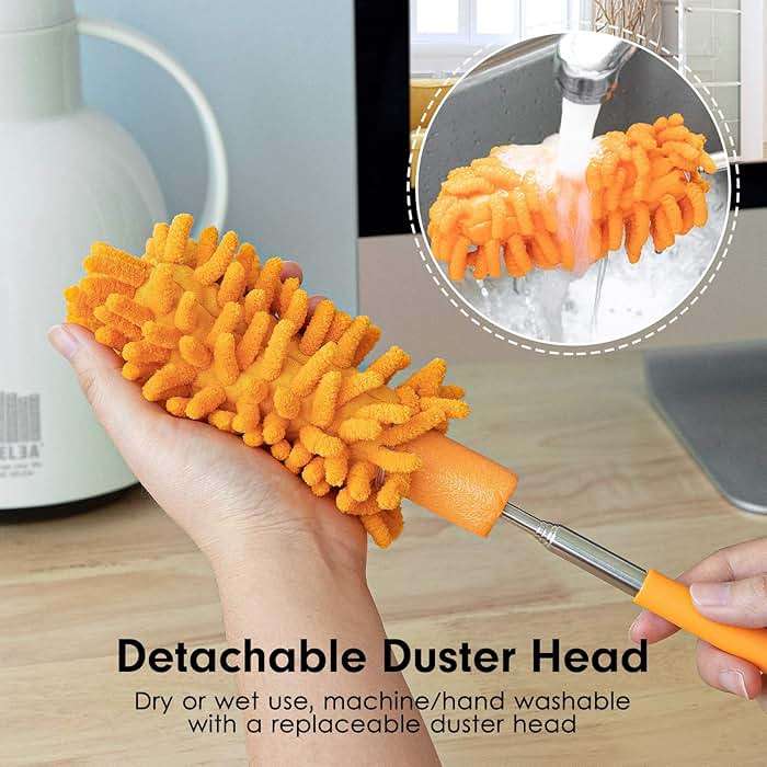 Microfiber Duster for Cleaning, Tukuos Hand Washable Dusters with 2pcs Replaceable Microfiber Head, Extendable Pole, Detachable Cleaning Supplies for Office, Car, Window, Furniture, Ceiling Fan - Image 2