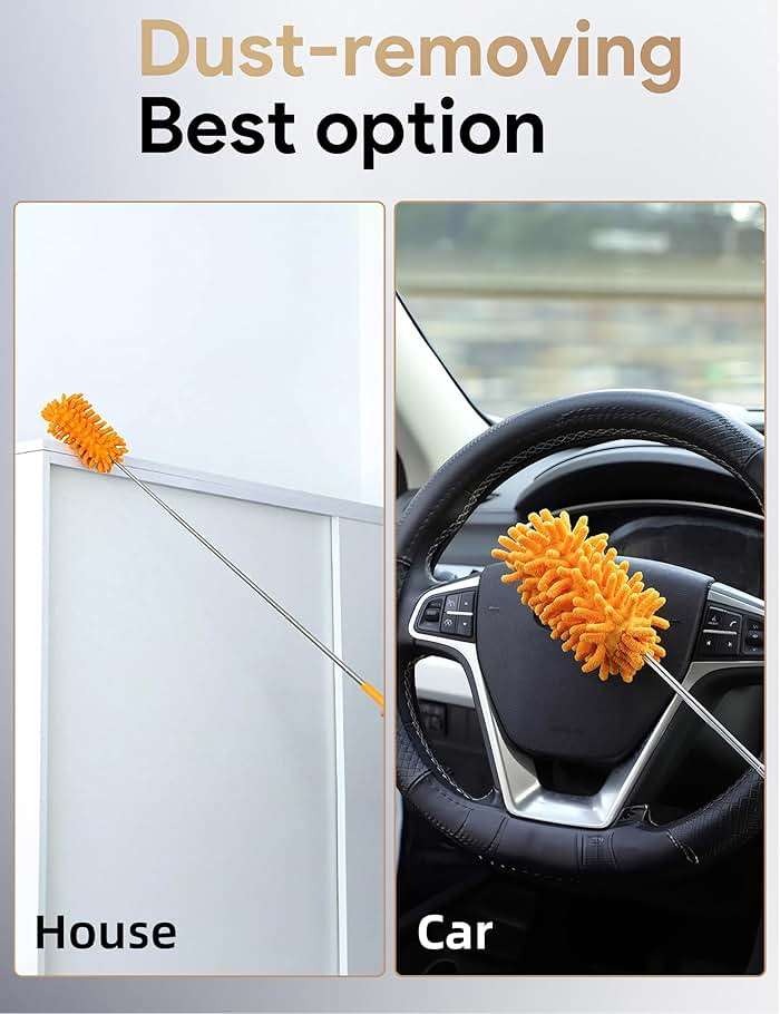 Microfiber Duster for Cleaning, Tukuos Hand Washable Dusters with 2pcs Replaceable Microfiber Head, Extendable Pole, Detachable Cleaning Supplies for Office, Car, Window, Furniture, Ceiling Fan - Image 4