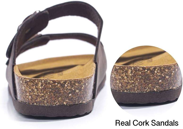 FITORY Mens Sandals, Arch Support Slides with Adjustable Buckle Straps and Cork Footbed Size 7-14.5 - Image 3