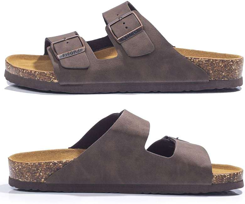 FITORY Mens Sandals, Arch Support Slides with Adjustable Buckle Straps and Cork Footbed Size 7-14.5 - Image 5