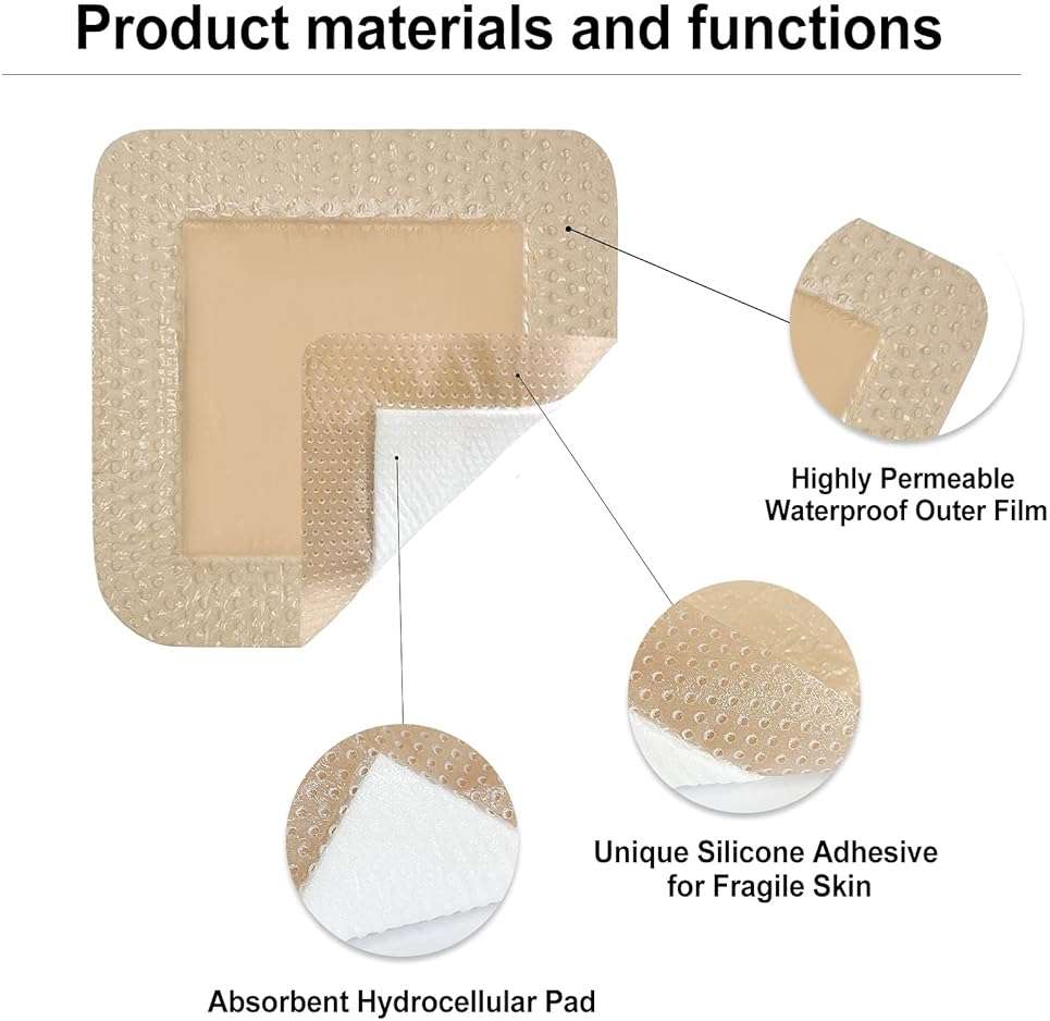 Carbou Silicone Foam Dressing with Adhesive Gentle Border,3"x3" Waterproof Wound Dressing Bandage,High Absorbency Pad, Foam Bandage for Wound Care 10 Pack - Image 7