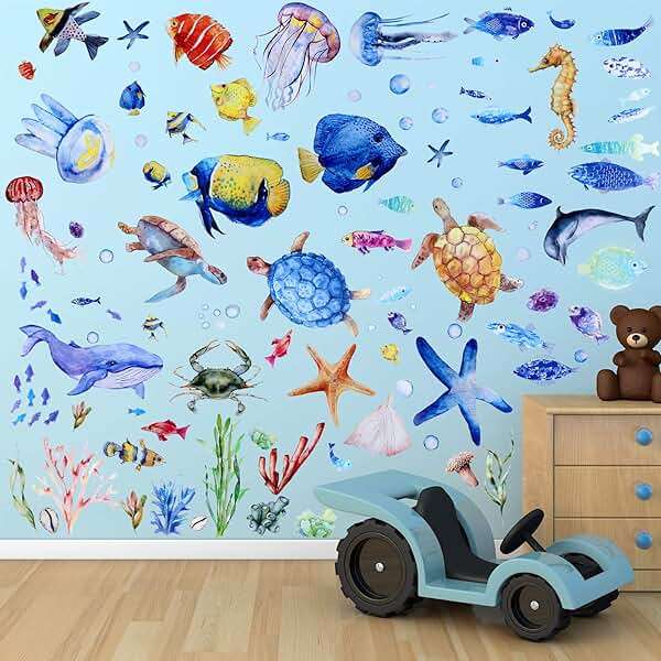 Zonon 116 Pcs Ocean Wall Decals Under The Sea Party Decoration Fish Nursery Wall Decals Removable Marine Animals Stickers Cute Art for Classroom Bedroom Living Room Bathroom Decor(Lovely Colors) - Image 1