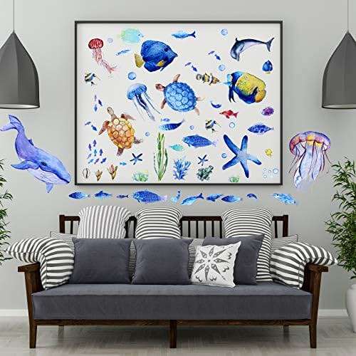 Zonon 116 Pcs Ocean Wall Decals Under The Sea Party Decoration Fish Nursery Wall Decals Removable Marine Animals Stickers Cute Art for Classroom Bedroom Living Room Bathroom Decor(Lovely Colors) - Image 3