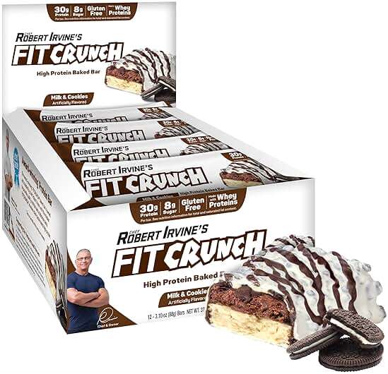FITCRUNCH Full Size Protein Bars, Designed by Robert Irvine, World’s Only 6-Layer Baked Bar, Just 6g of Sugar & Soft Cake Core (12 Count, Milk & Cookies) - Image 1