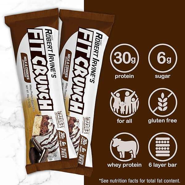 FITCRUNCH Full Size Protein Bars, Designed by Robert Irvine, World’s Only 6-Layer Baked Bar, Just 6g of Sugar & Soft Cake Core (12 Count, Milk & Cookies) - Image 2