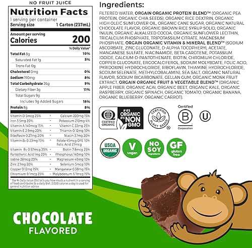 Orgain Organic Kids Nutritional Vegan Protein Shakes, Chocolate - Healthy Kids Snacks, 8g Plant Protein, 23 Vitamins & Minerals, 3g Fiber, No Dairy & Soy, Non-GMO, 8 Fl Oz, 12 Pack, Packaging May Vary - Image 2