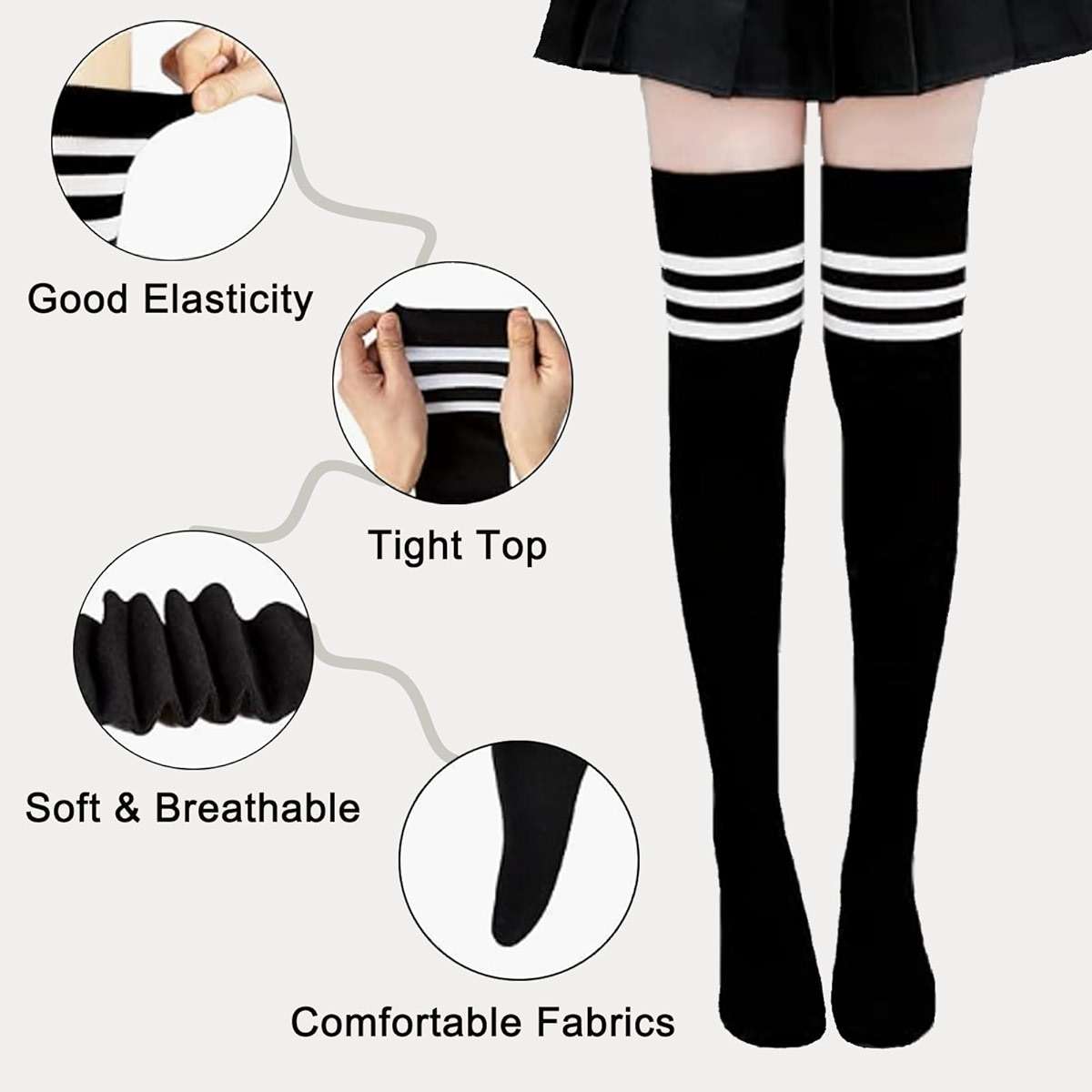 Chalier Thigh High Socks for Women Casual Thigh Socks Soft Comfort Womens Stockings for Holidays - Image 4