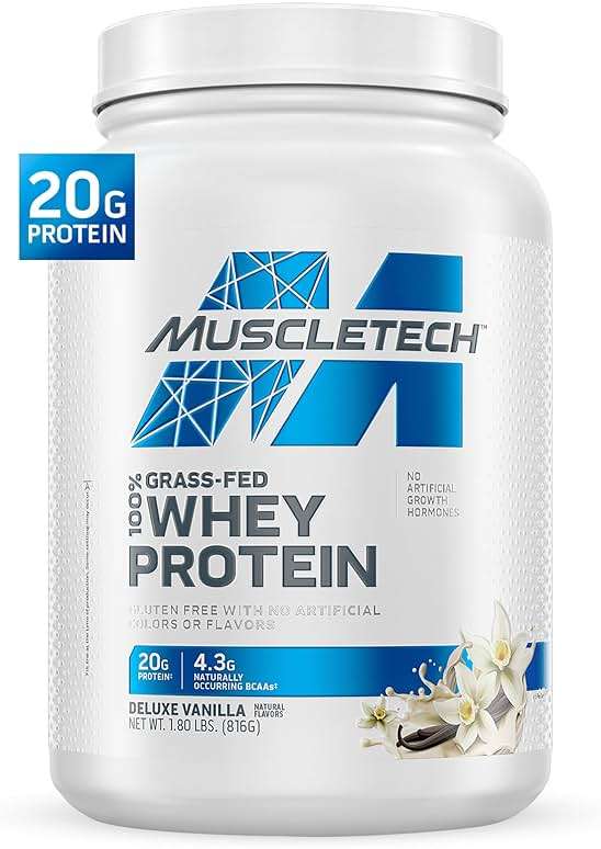 Muscletech Grass-Fed Whey Protein Powder (Deluxe Vanilla, 1.8 lb) - Smoothie & Milkshake Mix Supports Muscle Gain & Recovery - 20g Protein - Non-GMO & Gluten-Free - Image 1