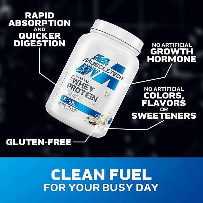 Muscletech Grass-Fed Whey Protein Powder (Deluxe Vanilla, 1.8 lb) - Smoothie & Milkshake Mix Supports Muscle Gain & Recovery - 20g Protein - Non-GMO & Gluten-Free - Image 2
