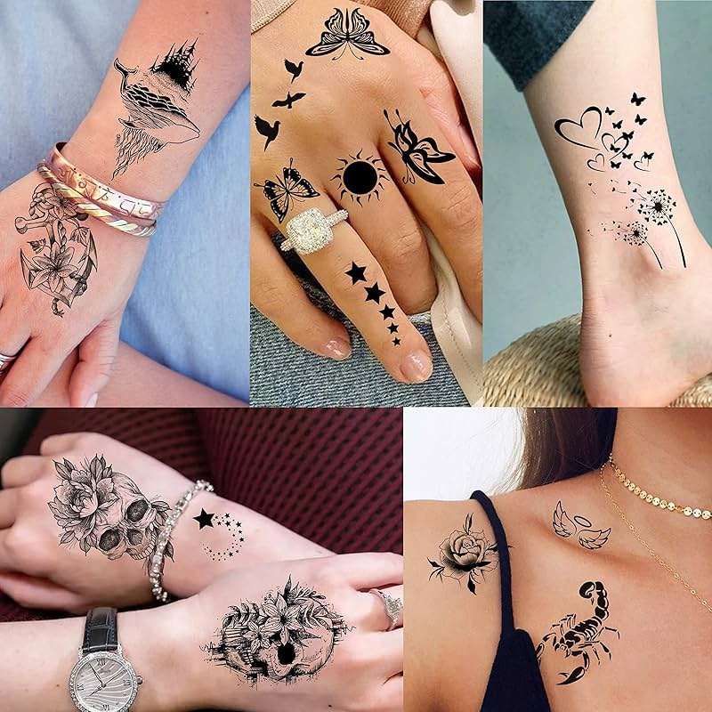 FANRUI 52 Sheets Creative Black Tiny Crown Infinity Triangle Fake Tattoos For Men Women Realistic Stars Letters Tattoos For Kids Temporary Waterproof Arm Hand Face Finger Neck Tatoo Stickers - Image 2