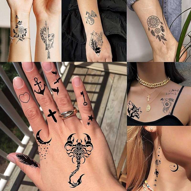 FANRUI 52 Sheets Creative Black Tiny Crown Infinity Triangle Fake Tattoos For Men Women Realistic Stars Letters Tattoos For Kids Temporary Waterproof Arm Hand Face Finger Neck Tatoo Stickers - Image 3