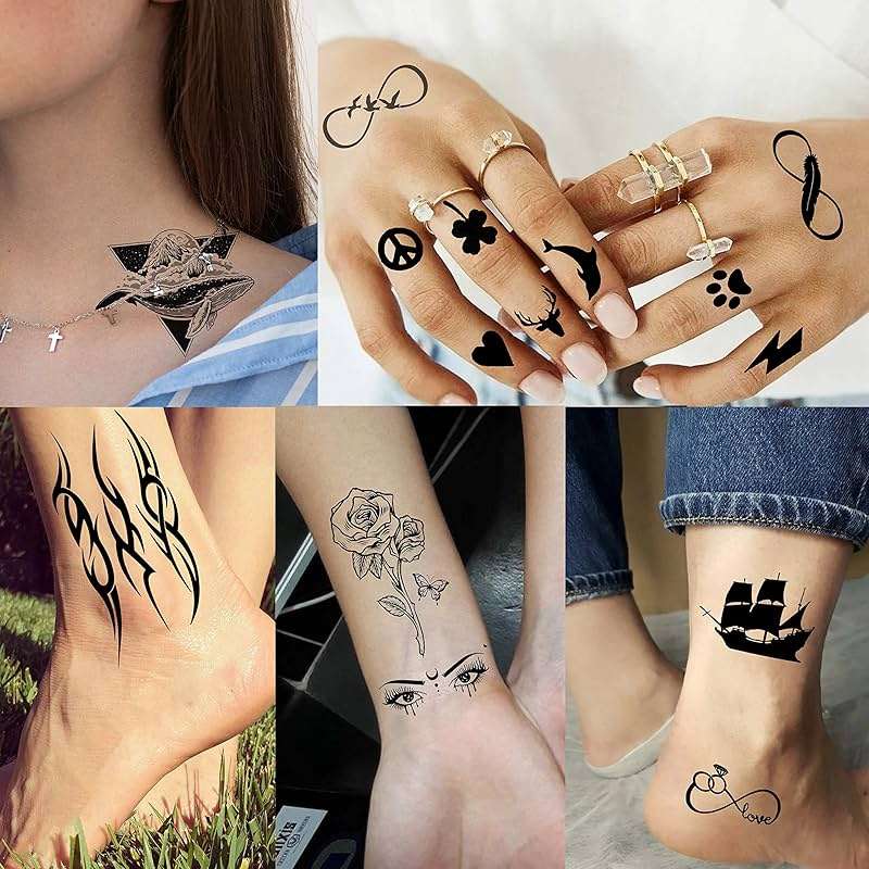 FANRUI 52 Sheets Creative Black Tiny Crown Infinity Triangle Fake Tattoos For Men Women Realistic Stars Letters Tattoos For Kids Temporary Waterproof Arm Hand Face Finger Neck Tatoo Stickers - Image 4