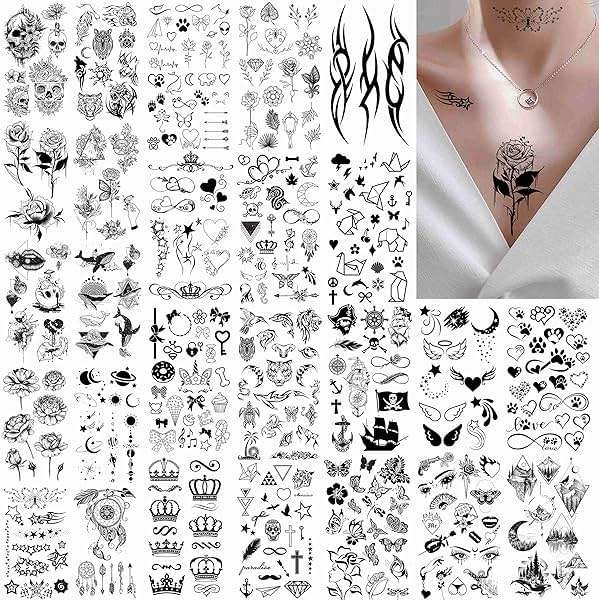 FANRUI 52 Sheets Creative Black Tiny Crown Infinity Triangle Fake Tattoos For Men Women Realistic Stars Letters Tattoos For Kids Temporary Waterproof Arm Hand Face Finger Neck Tatoo Stickers - Image 5