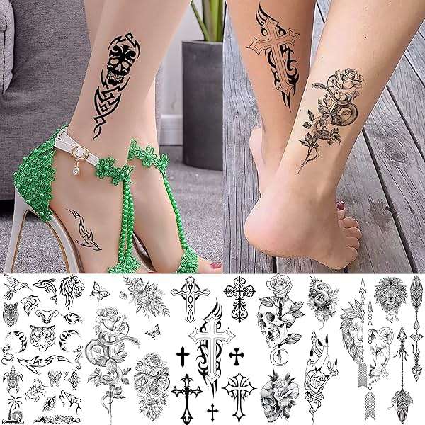 FANRUI 52 Sheets Creative Black Tiny Crown Infinity Triangle Fake Tattoos For Men Women Realistic Stars Letters Tattoos For Kids Temporary Waterproof Arm Hand Face Finger Neck Tatoo Stickers - Image 7