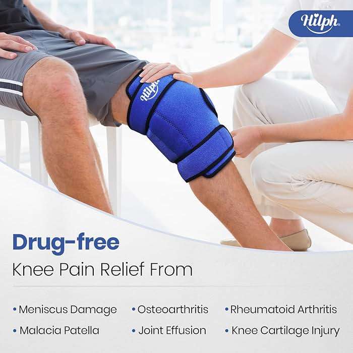 Hilph Knee Ice Pack Wrap, Reusable Adjustable Brace with 2 Gel Hot Cold Packs Around Entire Knee for Pain Relief, Replacement Surgery & Meniscus Tear, ACL, Arthritis, Swelling, Blue - Image 3