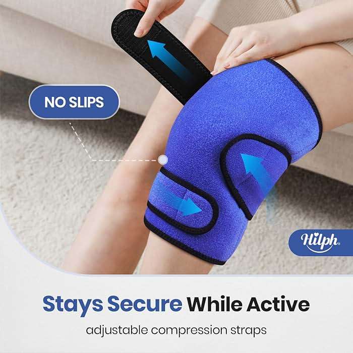 Hilph Knee Ice Pack Wrap, Reusable Adjustable Brace with 2 Gel Hot Cold Packs Around Entire Knee for Pain Relief, Replacement Surgery & Meniscus Tear, ACL, Arthritis, Swelling, Blue - Image 4