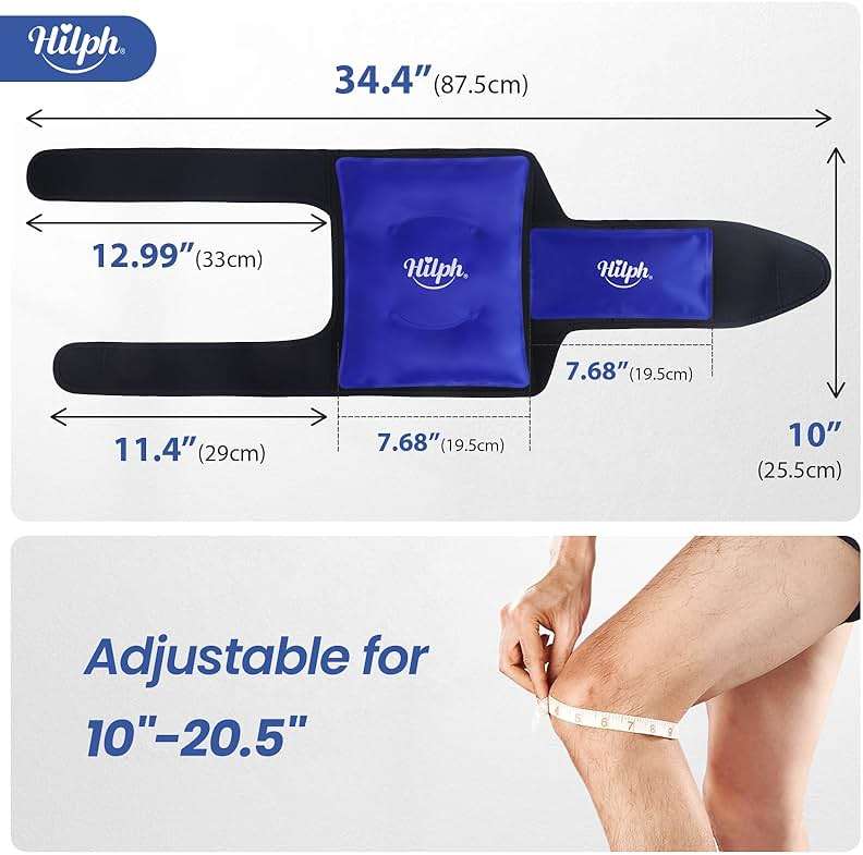 Hilph Knee Ice Pack Wrap, Reusable Adjustable Brace with 2 Gel Hot Cold Packs Around Entire Knee for Pain Relief, Replacement Surgery & Meniscus Tear, ACL, Arthritis, Swelling, Blue - Image 7