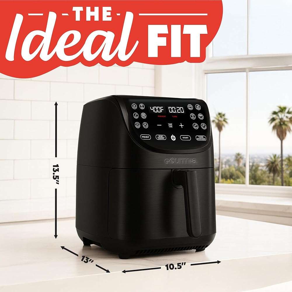 Gourmia Air Fryer - 7 Qt Large Capacity with LED Display, 12 One-Touch Presets, FryForce 360° Technology, Nonstick Dishwasher-Safe Basket & Crisper Tray, Black - Image 2
