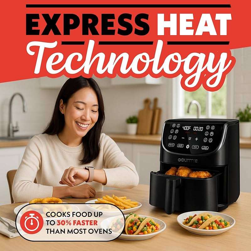Gourmia Air Fryer - 7 Qt Large Capacity with LED Display, 12 One-Touch Presets, FryForce 360° Technology, Nonstick Dishwasher-Safe Basket & Crisper Tray, Black - Image 6