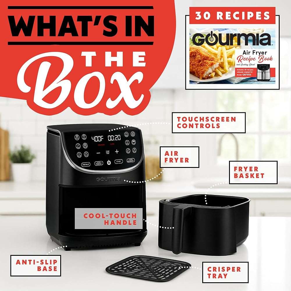 Gourmia Air Fryer - 7 Qt Large Capacity with LED Display, 12 One-Touch Presets, FryForce 360° Technology, Nonstick Dishwasher-Safe Basket & Crisper Tray, Black - Image 7