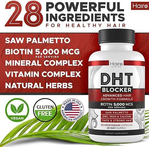 DHT Blocker Hair Growth Supplement - High Potency Biotin & Saw Palmetto for Hair Regrowth - Natural Hair Loss Treatments for Women & Men - Helps Stimulate Hair Follicle Growth - Image 2