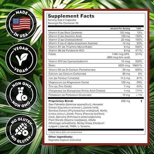 DHT Blocker Hair Growth Supplement - High Potency Biotin & Saw Palmetto for Hair Regrowth - Natural Hair Loss Treatments for Women & Men - Helps Stimulate Hair Follicle Growth - Image 3