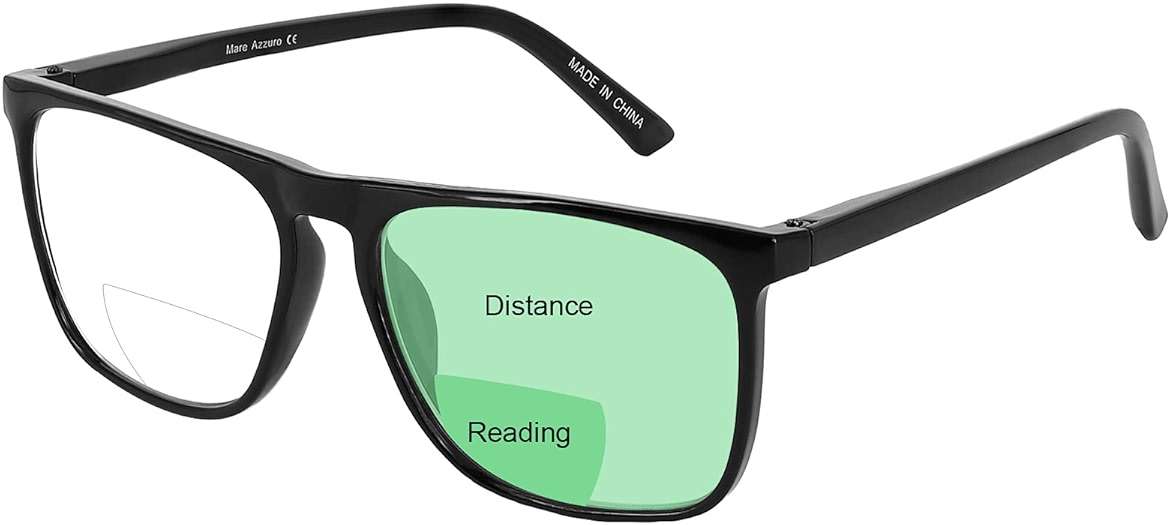 MARE AZZURO Large Bifocal Reading Glasses Men Blue Light Blocking Readers Square Reader 0 1.0 1.5 2.0 2.5 3.0 3.5 (Black, 2.50) - Image 1