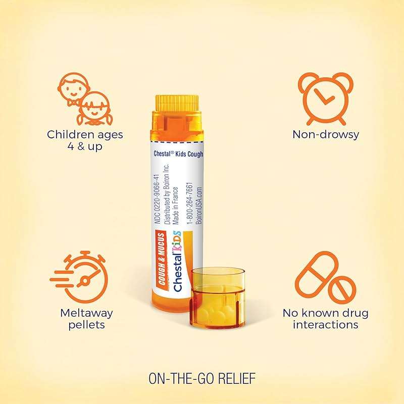 Boiron Chestal Kids Pellets for Cough and Mucus Relief, Nasal or Chest Congestion, and Sore Throat Relief - 2 Count (160 Pellets) - Image 4