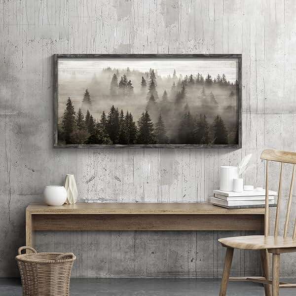 Foggy Forest Wooden Wall Art: Landscape Mountain Artwork Prints with Wooden Framed for Living Room (40”W x 20”H, Multi-Sized) - Image 3