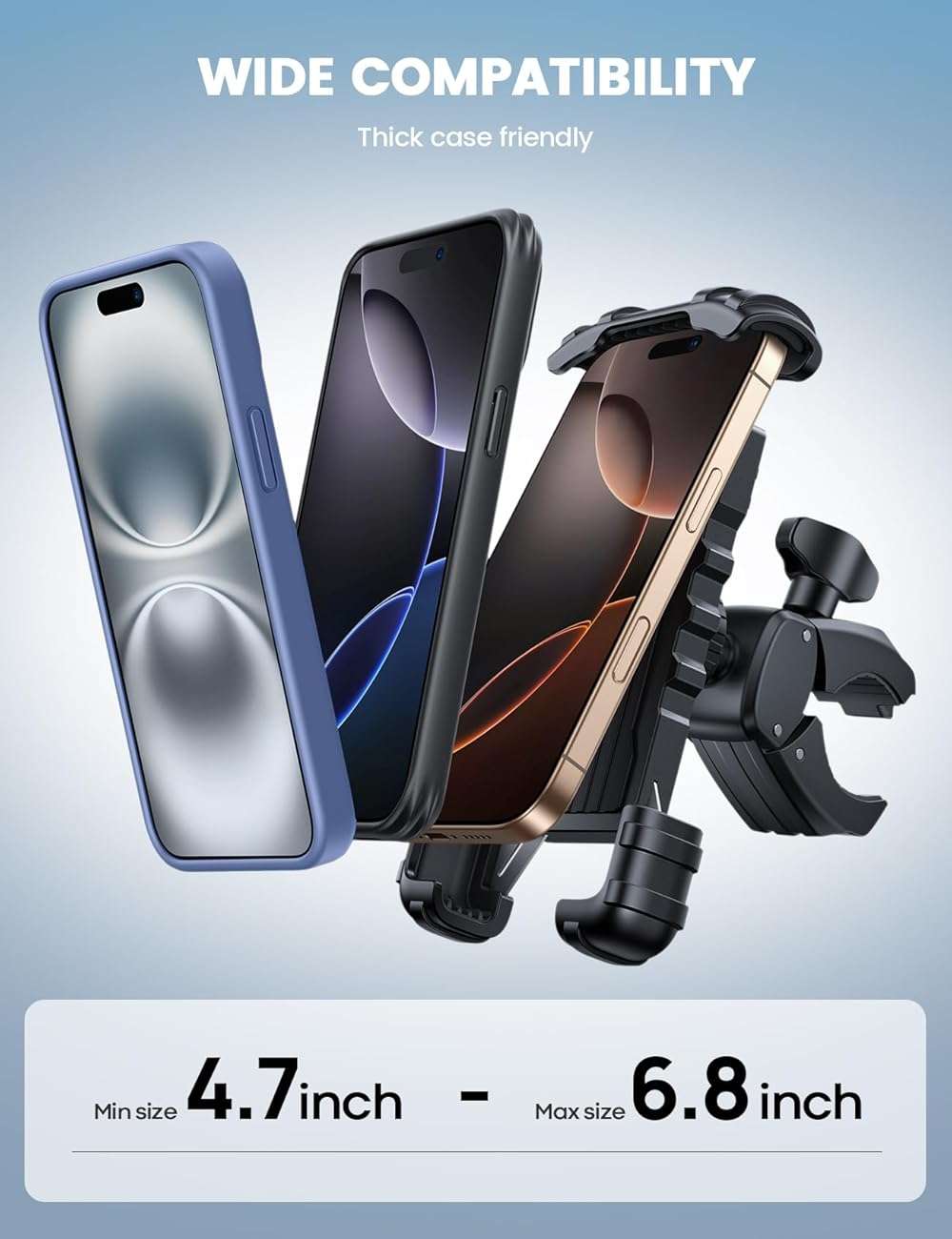 Lamicall Bike Phone Holder Mount - [Lockable & Rotating] Motorcycle Handlebar Phone Mount Clamp, Gifts, E-Bike, ATV Scooter Phone Clip for iPhone Air 17 16 15 14 Pro Max Plus, S20, 4.7-6.8" Cellphone - Image 5