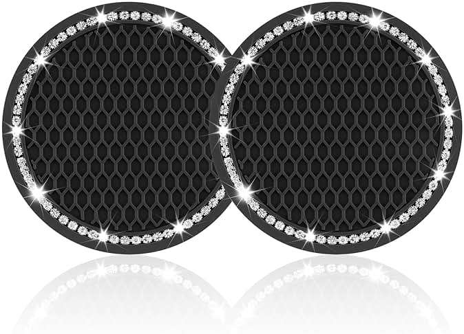 JUSTTOP Car Cup Holder Coaster, Insert 2 Pack Universal Auto Anti Slip, Bling Crystal Rhinestone Car Interior Accessories-Black - Image 1