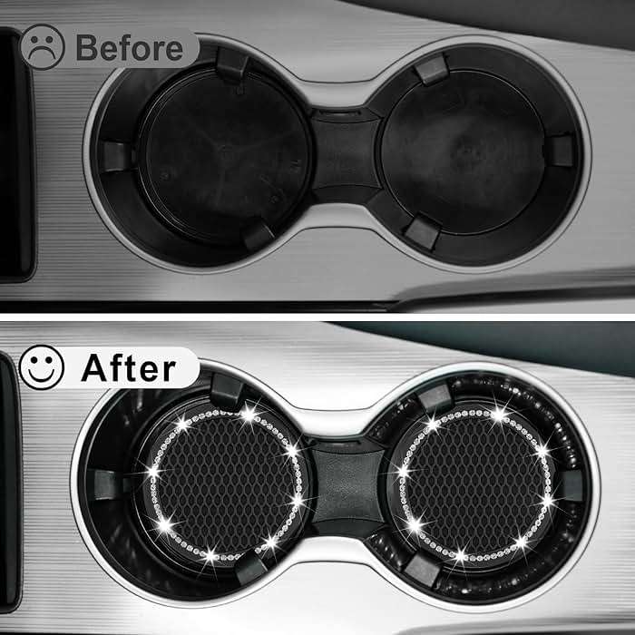 JUSTTOP Car Cup Holder Coaster, Insert 2 Pack Universal Auto Anti Slip, Bling Crystal Rhinestone Car Interior Accessories-Black - Image 5