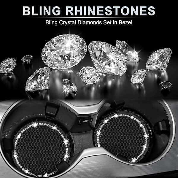JUSTTOP Car Cup Holder Coaster, Insert 2 Pack Universal Auto Anti Slip, Bling Crystal Rhinestone Car Interior Accessories-Black - Image 6