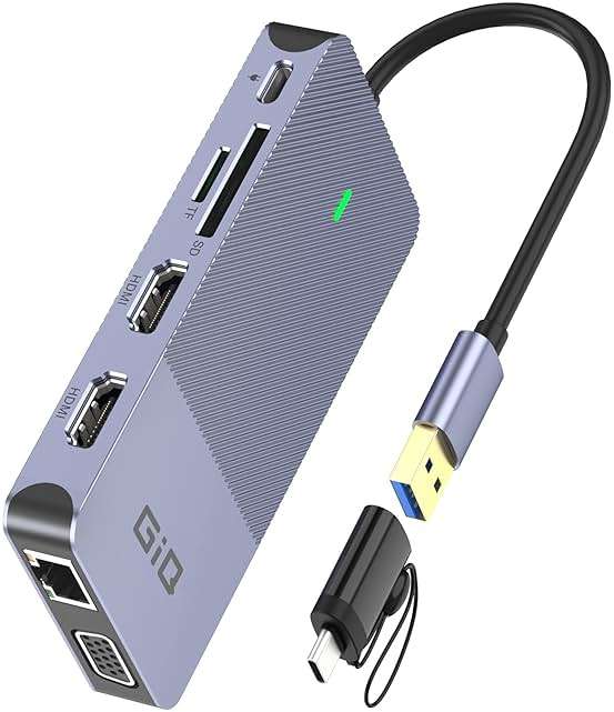 USB Docking Station GIQ USB C HUB USB 3.0 to Dual HDMI VGA Adapter Triple Display USB C Laptop Docking Station Dual Monitor HDMI Splitter Extender Compatible with MacBook M1 M2 M3 M4 M5 USB Dock - Image 1