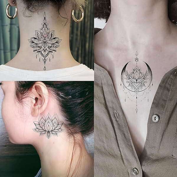 EGMBGM 15 Sheets Sexy Black Lotus Temporary Tattoos For Women Wedding Brides, Tribal Fake Jewelry Pendant Lace Moon Moth Flowers Temp Tattoos Temporary Sticker For Girls Arm Neck Hands Tatoos Jewels - Image 2