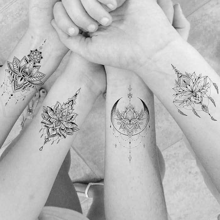 EGMBGM 15 Sheets Sexy Black Lotus Temporary Tattoos For Women Wedding Brides, Tribal Fake Jewelry Pendant Lace Moon Moth Flowers Temp Tattoos Temporary Sticker For Girls Arm Neck Hands Tatoos Jewels - Image 3