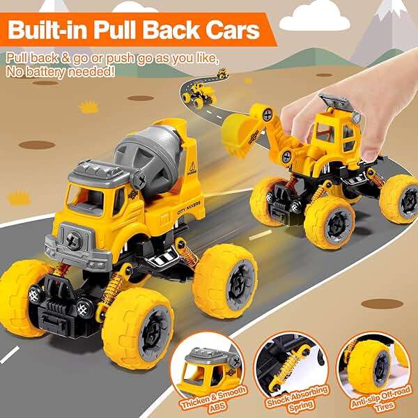LUDILO Toys for 3 4 5 Year Old Boy Birthday Gift: 4PCS Take Apart Construction Truck Excavator Toy with Electric Drill, Kids Building Stem Learning Toy Gifts for 3 4 5 6 Year Old Boys Toys Age 4-6 3-5 - Image 6