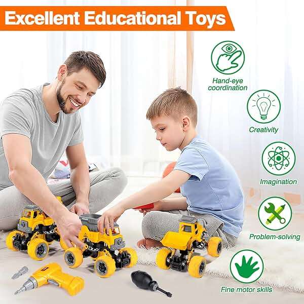 LUDILO Toys for 3 4 5 Year Old Boy Birthday Gift: 4PCS Take Apart Construction Truck Excavator Toy with Electric Drill, Kids Building Stem Learning Toy Gifts for 3 4 5 6 Year Old Boys Toys Age 4-6 3-5 - Image 7
