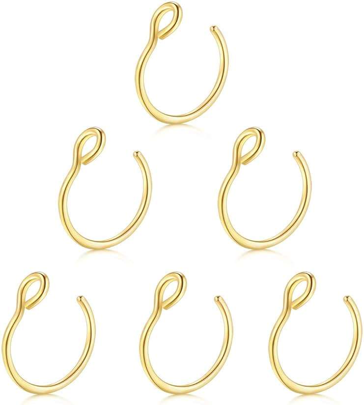 Earmark 20G 5Pcs Adjustable 8MM Fake Nose Rings Hoop in High Polished Surgical Steel | Diameter 8MM | Color Gold - Silver - Black - Rainbow - Image 1