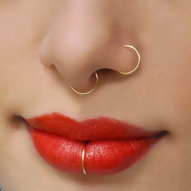 Earmark 20G 5Pcs Adjustable 8MM Fake Nose Rings Hoop in High Polished Surgical Steel | Diameter 8MM | Color Gold - Silver - Black - Rainbow - Image 4