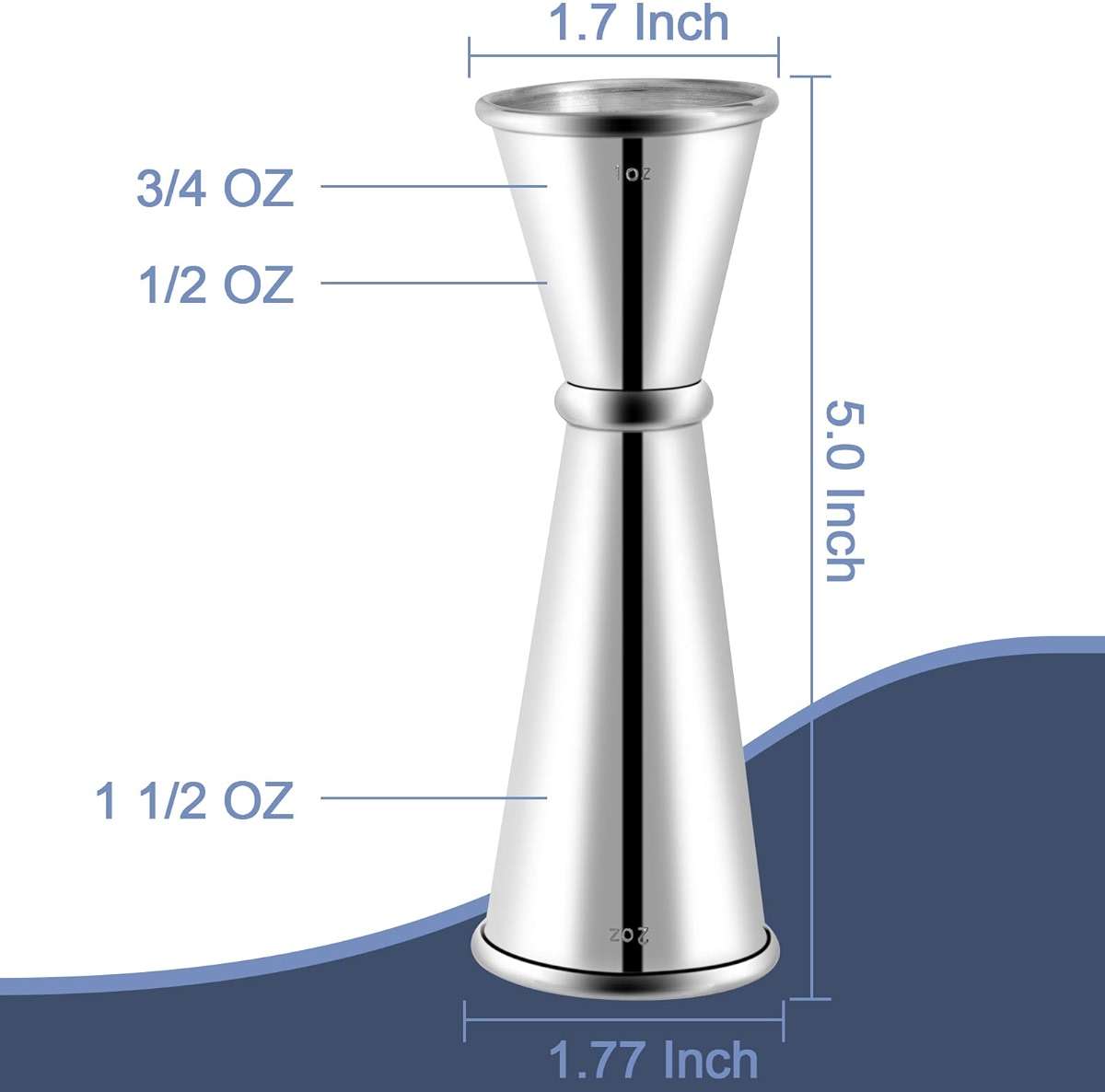 Briout Jigger for Bartending, Double Cocktail Jigger Japanese Premium 304 Stainless Steel Jigger 2 OZ 1 OZ with Measurements Inside - Image 3